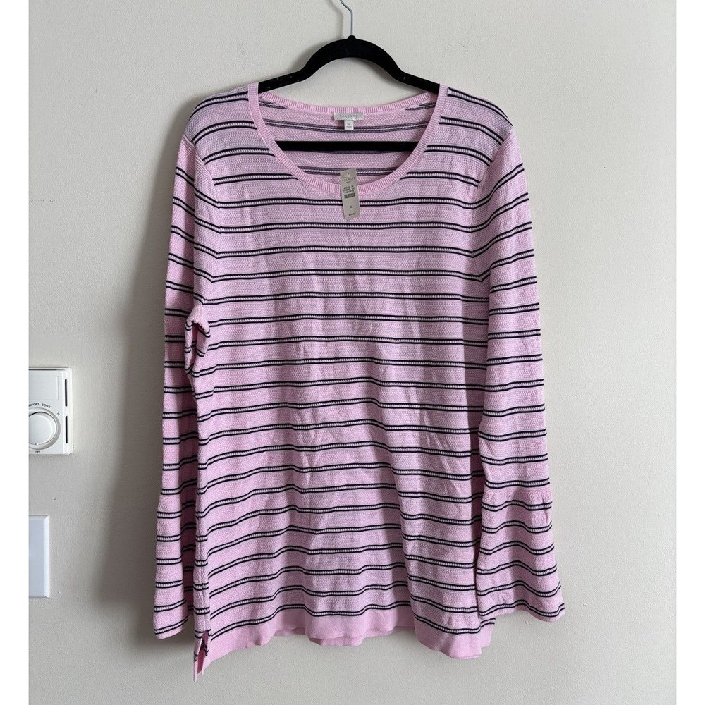 NWT Talbots XL Knit Long Sleeve Top Pink Black Stripe Preppy Casual Stretchy